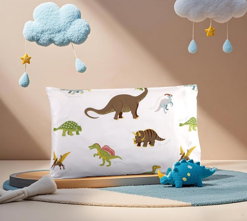 MAG 2Pcs White Dinosaure Toddler Pillowcases(13”*18”),Travel Pillowcase Cover,Mini Size Pillowcases (Toddler, White) - Image 1